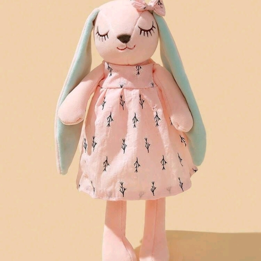 Charming Pink and Mint Stuffed Plush Bunny Toy
